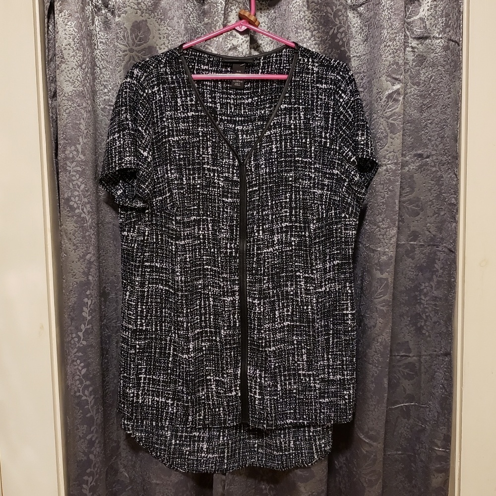 Woven Tee With Faux Leather Trim